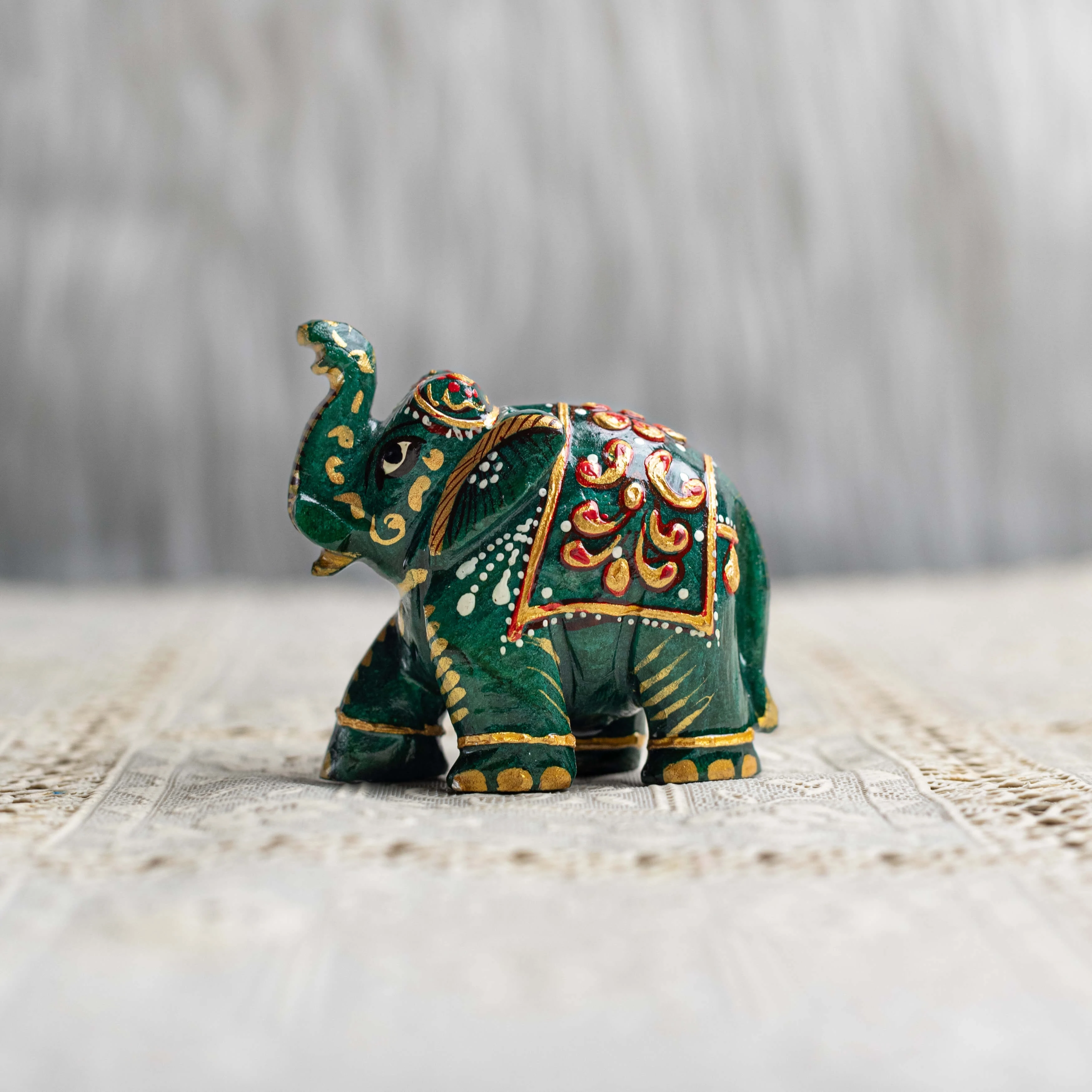 Green Jade Crystal Painted Elephant - Natural